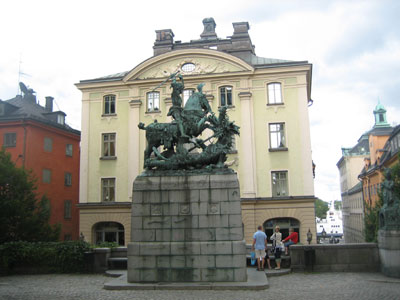 Statyn Sankt Göran och Draken i Gamla stan i Stockholm